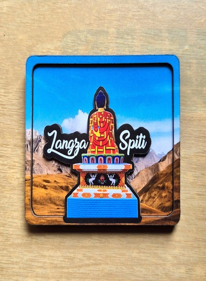 tinywalk مغناطيس ثلاجة خشبي ثلاثي الأبعاد من Tinywalk Langza Spiti | تمثال بوذا تذكاري، منظر طبيعي لجبال الهيمالايا | مغناطيس ثلاجة فاخر ثلاثي الأبعاد للمنزل - Image 1